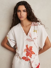 Reiss Ivory/Red Alicia Floral Stripe-Print Maxi Dress - Image 3 of 6