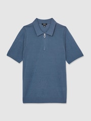 Reiss Airforce Blue Berkley Cotton Half-Zip Knitted Polo Shirt - Image 2 of 7