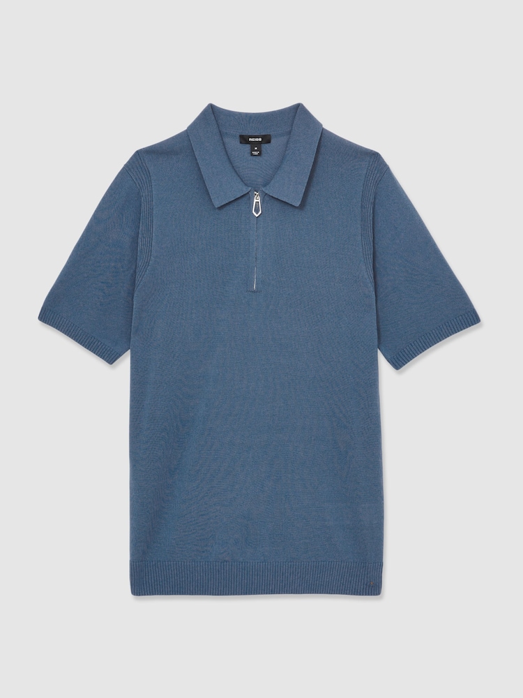 Reiss Airforce Blue Berkley Cotton Half-Zip Knitted Polo Shirt - Image 2 of 7