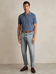 Reiss Airforce Blue Berkley Cotton Half-Zip Knitted Polo Shirt - Image 3 of 7