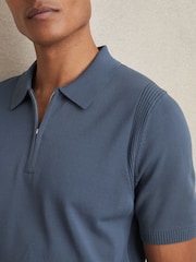 Reiss Airforce Blue Berkley Cotton Half-Zip Knitted Polo Shirt - Image 4 of 7