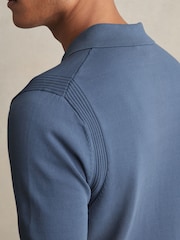 Reiss Airforce Blue Berkley Cotton Half-Zip Knitted Polo Shirt - Image 5 of 7