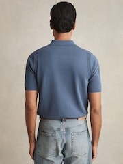 Reiss Airforce Blue Berkley Cotton Half-Zip Knitted Polo Shirt - Image 6 of 7