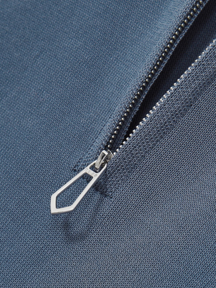 Reiss Airforce Blue Berkley Cotton Half-Zip Knitted Polo Shirt - Image 7 of 7
