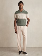 Reiss Sage Green Jefferson Textured Knit Stripe Polo Shirt - Image 1 of 5