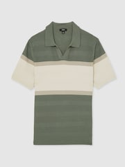 Reiss Sage Green Jefferson Textured Knit Stripe Polo Shirt - Image 2 of 5