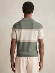 Reiss Sage Green Jefferson Textured Knit Stripe Polo Shirt - Image 3 of 5