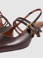 Reiss Chocolate Isla Leather Slingback Buckle Court Shoes - Image 4 of 5