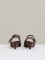 Reiss Chocolate Isla Leather Slingback Buckle Court Shoes - Image 5 of 5