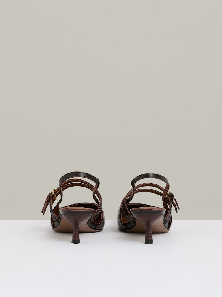 Reiss Chocolate Isla Leather Slingback Buckle Court Shoes - Image 5 of 5