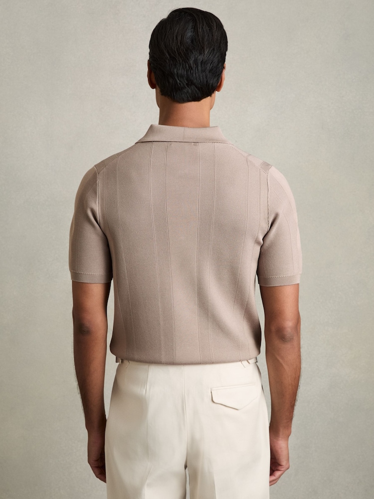 Reiss Taupe Brown Bart Half-Zip Textured-Knit Polo Shirt - Image 4 of 8