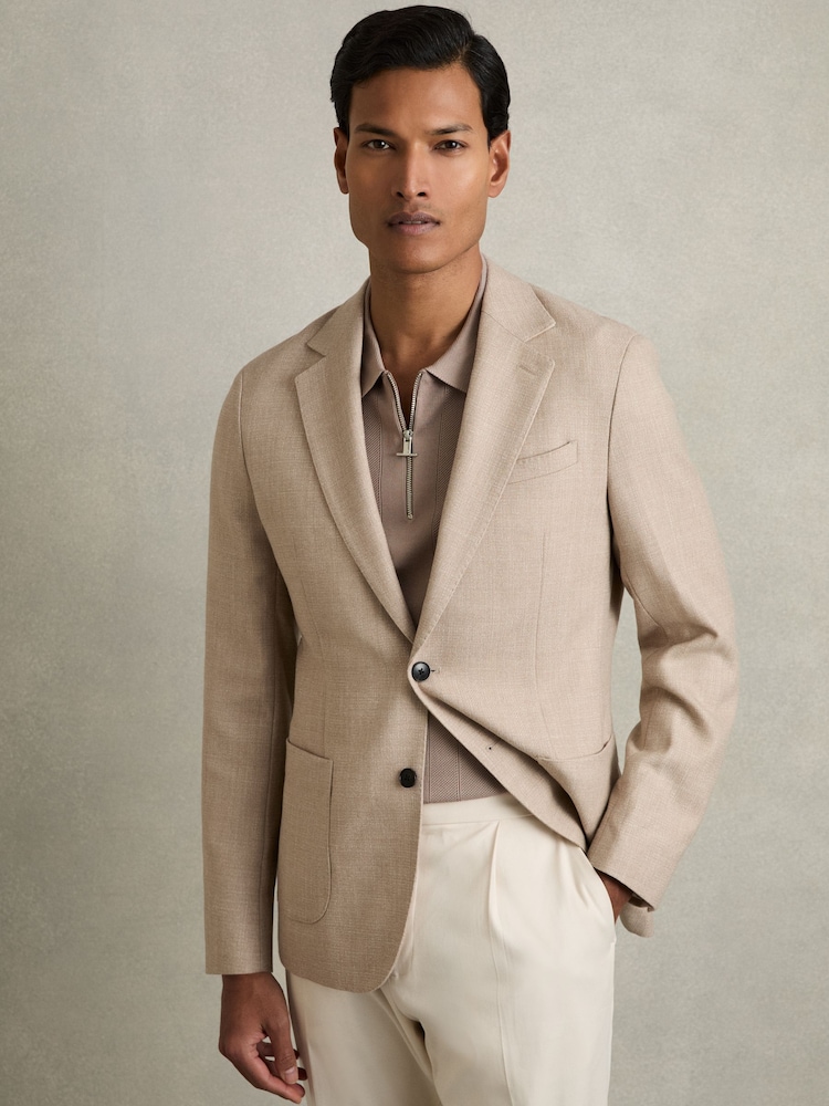 Reiss Taupe Brown Bart Half-Zip Textured-Knit Polo Shirt - Image 5 of 8