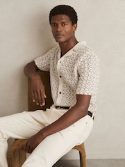 Reiss Natural Roulette Textured-Knit Cuban-Collar Shirt - Image 3 of 8