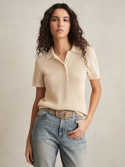 Reiss Ivory Evi Cotton-Blend Open-Knit Polo Shirt - Image 1 of 6