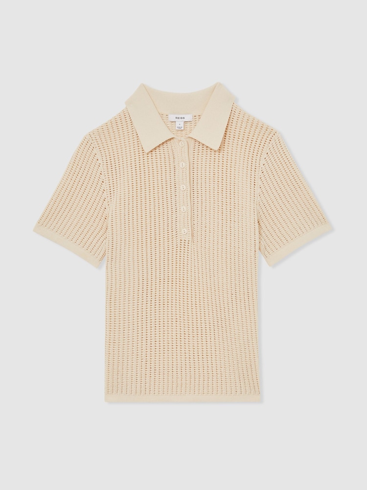 Marfil - Reiss Evi Cotton-Blend Open-Knit Polo Shirt - Imagen 2 de 6 Marfil - Reiss Evi Cotton-Blend Open-Knit Polo Shirt - Imagen 2 de 6