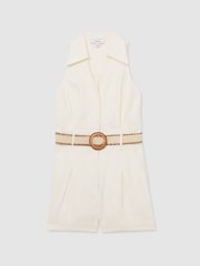 Reiss Cream Anjie Linen Belted Collar Playsuit - Image 2 of 6