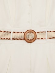 Reiss Cream Anjie Linen Belted Collar Playsuit - Image 6 of 6