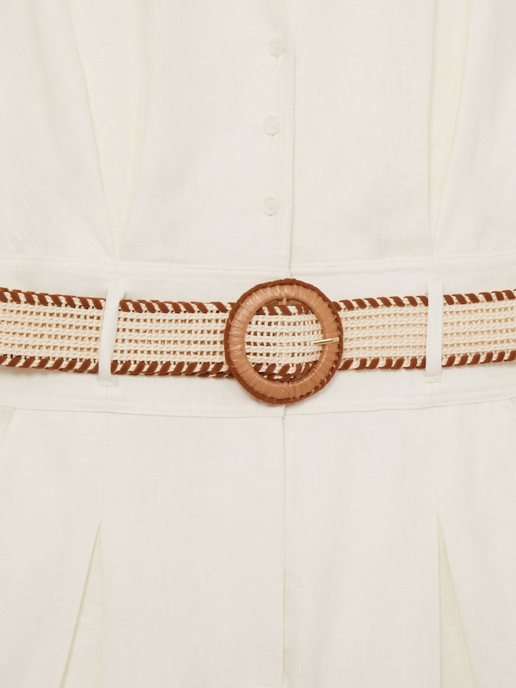 Reiss Cream Anjie Linen Belted Collar Playsuit - Image 6 of 6