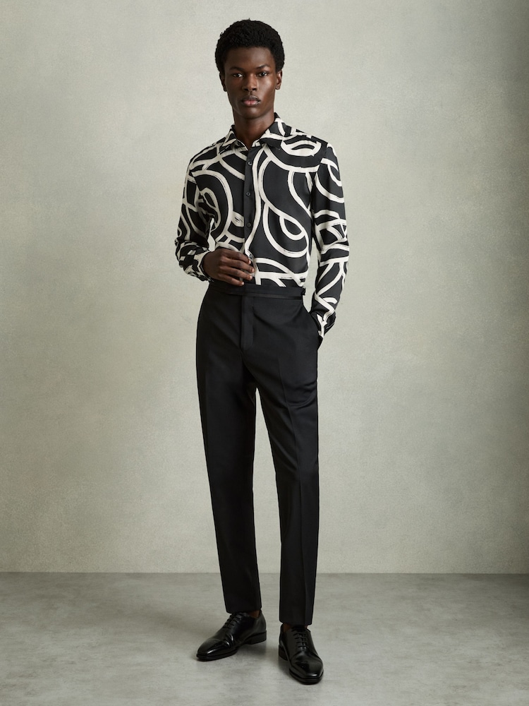 Reiss Black/White Picarli Abstract Painted Print Shirt - Image 4 of 7