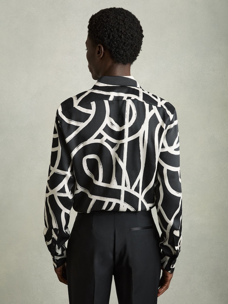 Reiss Black/White Picarli Abstract Painted Print Shirt - Image 5 of 7