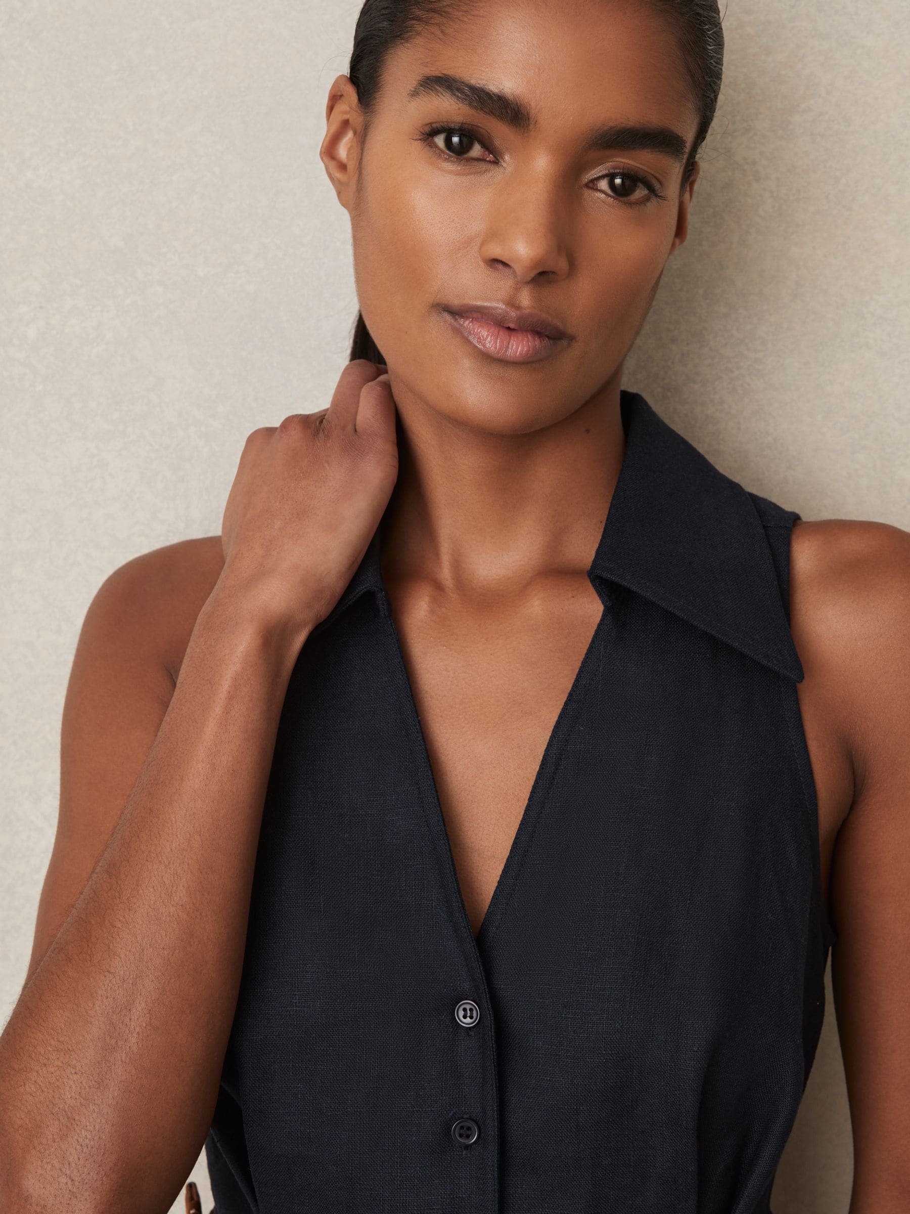 【海外限定】REISSプレイスーツ☆Anjie Belted Pure Linen Plays Reiss Anjie Belted Pure Linen Playsuit, Navy