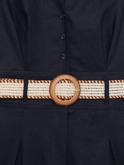Reiss Navy Anjie Linen Belted Collar Playsuit - Image 6 of 6