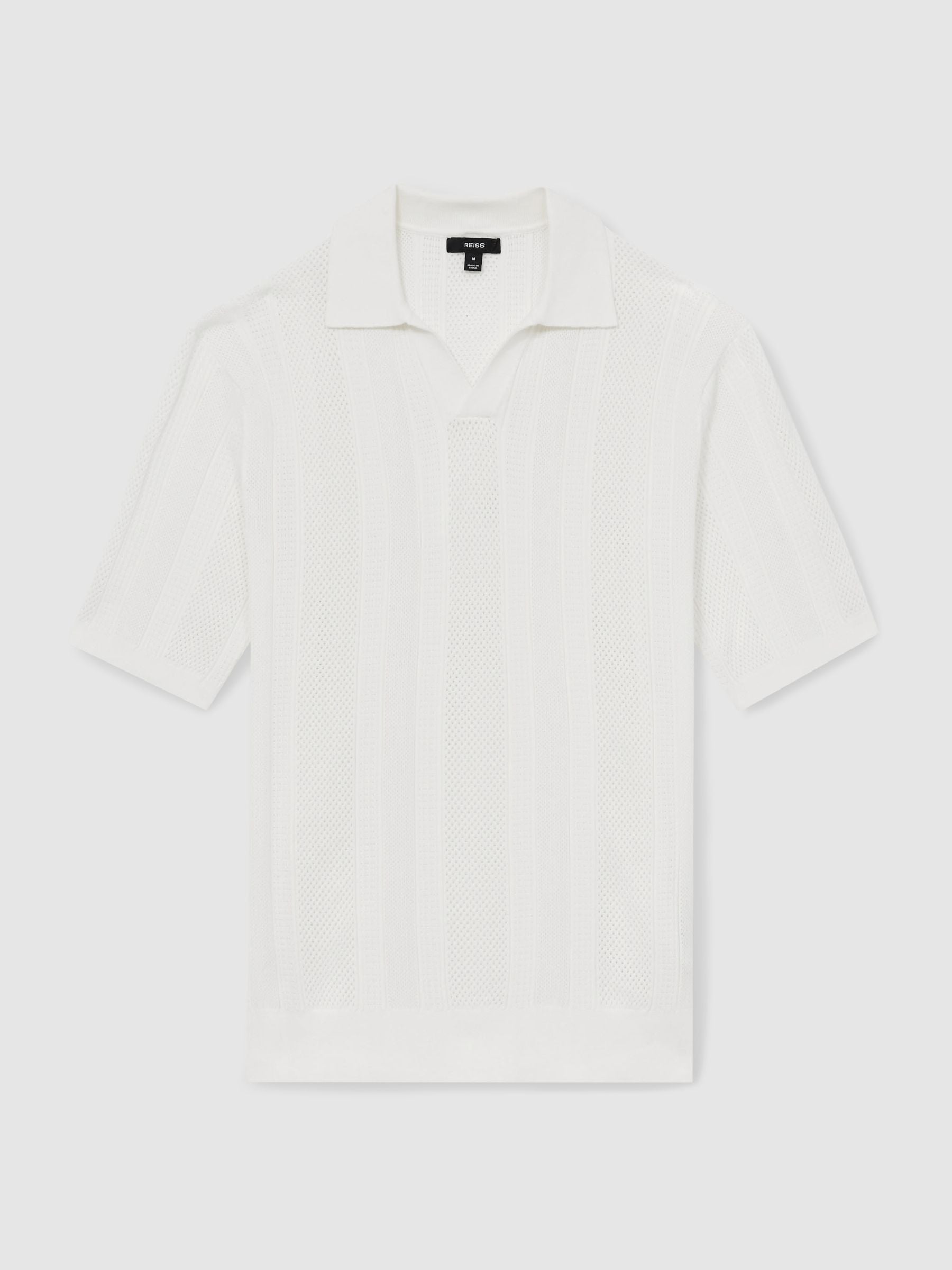 Reiss White Kansas Textured-Stripe Knitted Polo Shirt