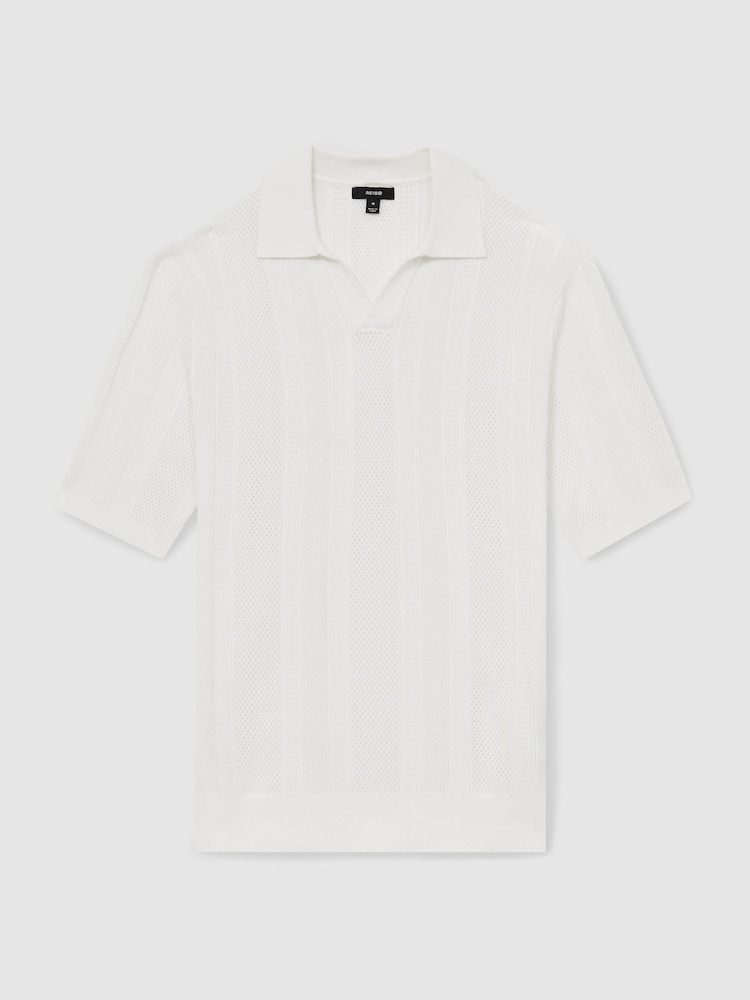 Reiss White Kansas Textured-Stripe Knitted Polo Shirt - Image 2 of 7