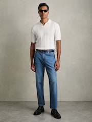 Reiss White Kansas Textured-Stripe Knitted Polo Shirt - Image 3 of 7