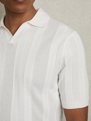Reiss White Kansas Textured-Stripe Knitted Polo Shirt - Image 4 of 7