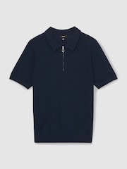 Reiss Navy Berkley Cotton Half-Zip Knitted Polo Shirt - Image 2 of 6