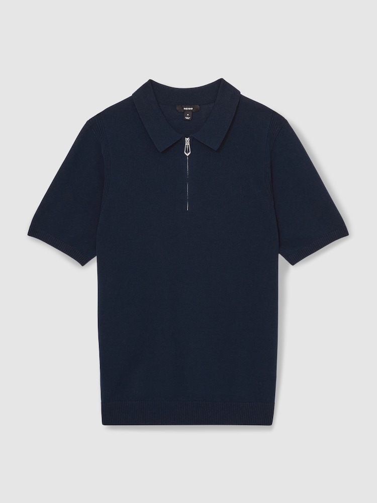 Reiss Navy Berkley Cotton Half-Zip Knitted Polo Shirt - Image 2 of 6