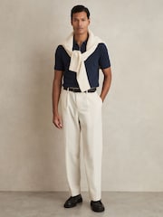 Reiss Navy Berkley Cotton Half-Zip Knitted Polo Shirt - Image 3 of 6