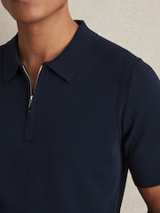 Reiss Navy Berkley Cotton Half-Zip Knitted Polo Shirt - Image 4 of 6