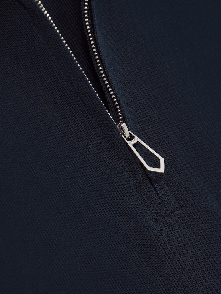 Reiss Navy Berkley Cotton Half-Zip Knitted Polo Shirt - Image 6 of 6