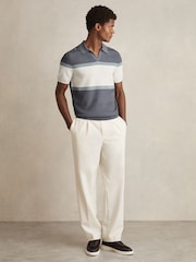Reiss Airforce Blue Jefferson Textured Knit Stripe Polo Shirt - Image 3 of 6