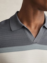 Reiss Airforce Blue Jefferson Textured Knit Stripe Polo Shirt - Image 4 of 6
