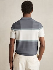 Reiss Airforce Blue Jefferson Textured Knit Stripe Polo Shirt - Image 5 of 6