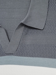 Reiss Airforce Blue Jefferson Textured Knit Stripe Polo Shirt - Image 6 of 6