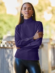 Sosandar Purple Roll Neck Zip Detail Jumper - Image 4 of 5