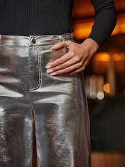 Sosandar Metallic Faux Leather Palazzo Trousers - Image 5 of 5