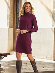 Sosandar Purple Roll Neck Button Cuff Knitted Jumper Dress - Image 2 of 5