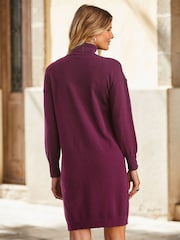 Sosandar Purple Roll Neck Button Cuff Knitted Jumper Dress - Image 5 of 5