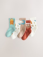 Teal/Brown Safari Animals Print Rich Socks 5 Pack - Image 1 of 3