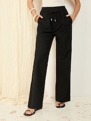 Friends Like These Black Petite Wide Leg Linen Blend Trousers - Image 1 of 4