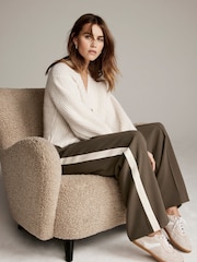 Mint Velvet Khaki Stripe Straight Trackpant Trousers - Image 1 of 7