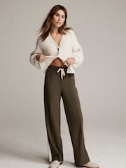 Mint Velvet Khaki Stripe Straight Trackpant Trousers - Image 2 of 7