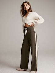 Mint Velvet Khaki Stripe Straight Trackpant Trousers - Image 3 of 7