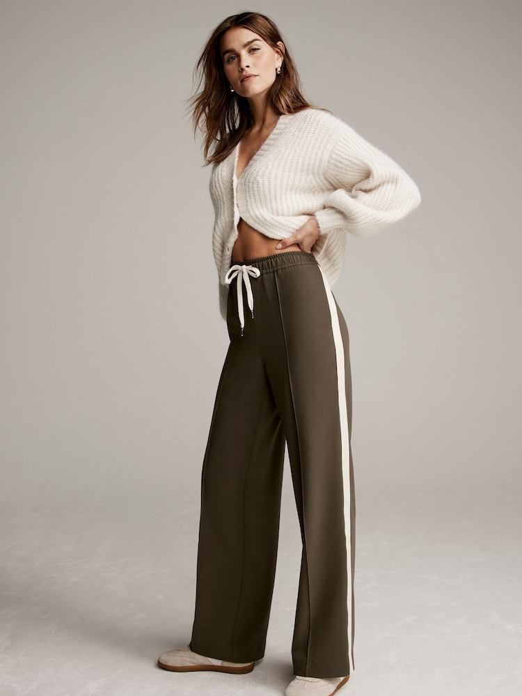 Mint Velvet Khaki Stripe Straight Trackpant Trousers - Image 3 of 7