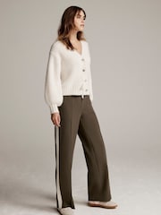 Mint Velvet Khaki Stripe Straight Trackpant Trousers - Image 5 of 7